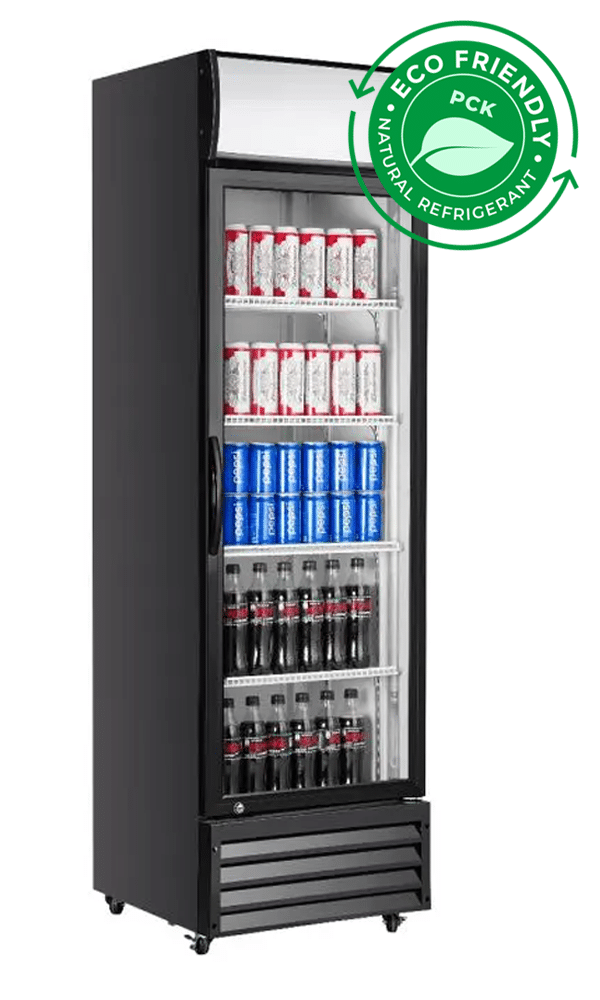 Norsk Tall Black Single Glass Door Fridge 430L