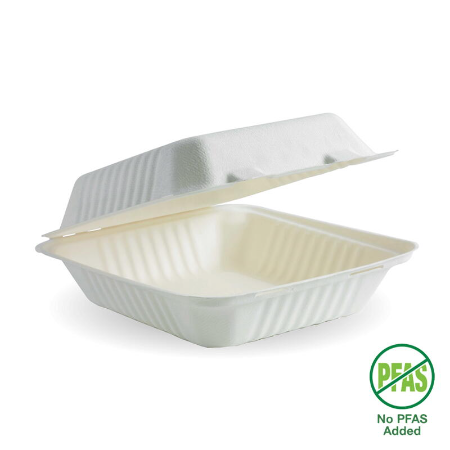 White Plant Fibre Clamshell Box - L220mm x W220mm x D122mm - Qty 200/ctn
