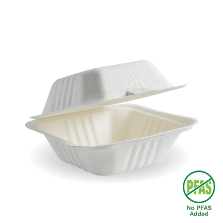 White Plant Fibre Clamshell Box - 152mm x W152mm x D119mm - Qty 500/ctn