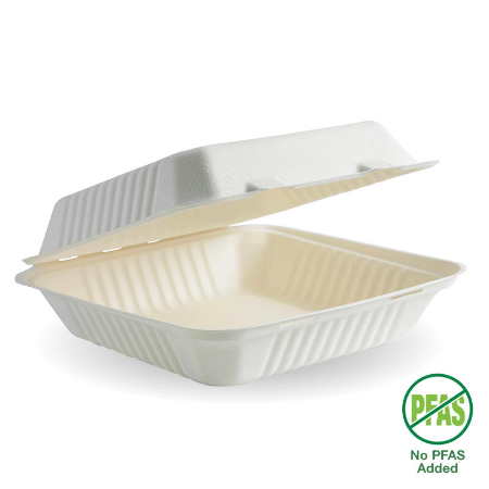 White Plant Fibre Clamshell Box - L229mm x W229mm x D86mm - Qty 200/ctn