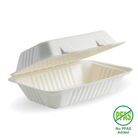 White Plant Fibre Clamshell Box - L230mm x W158mm x D126mm - Qty 250/ctn