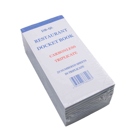 Quadruplicate Restaurant Docket Book - L210mm x W100mm (Pack of 10)