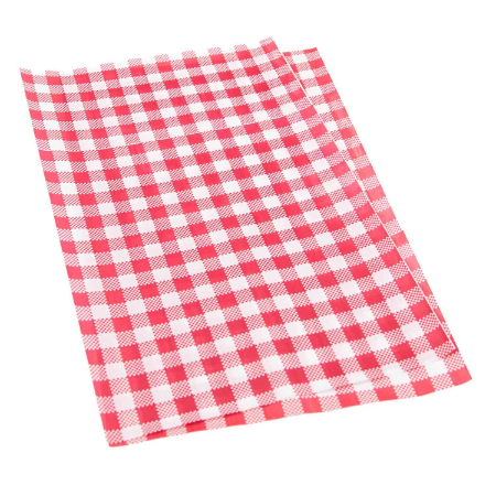 Gingham Red Greaseproof Paper Sheets - L190mm x W300mm (Qty. 200)