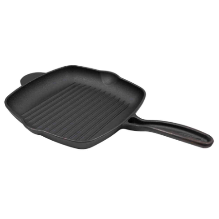 Square Cast Iron Ribbed Skillet - L265mm x W265mm x H50mm