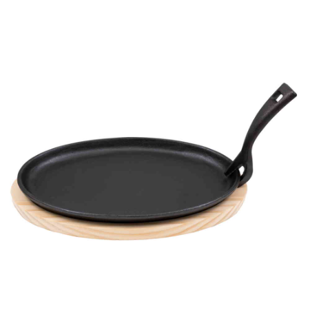 Cast Iron Frying Pan with Wooden Base - L280mm x W170mm