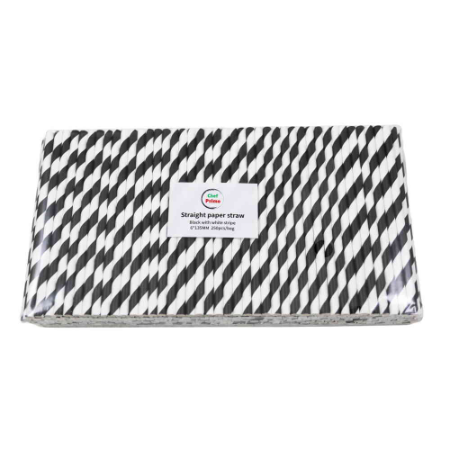 Chef Primo Black and White Stripe Paper Cocktail Straw - 3 Ply - D6mm x L135mm (250pcs/Bag, 10 Bags/Carton)