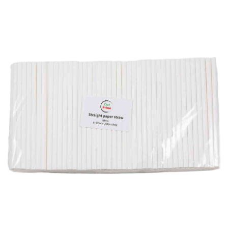Chef Primo White Paper Cocktail Straw - 3 Ply - D6mm x L135mm (250pcs/Bag, 10 Bags/Carton)