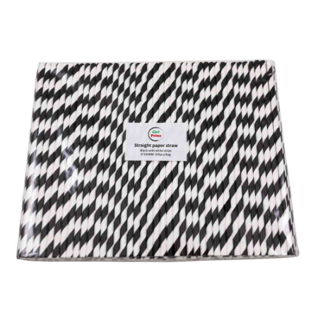 Chef Primo Black and White Stripe Paper Straw - 3 Ply - D6mm x L200mm (250pcs/Bag, 10 Bags/Carton)