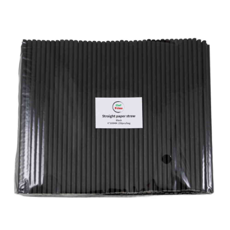 Chef Primo Black Paper Straw - 3 Ply - D6mm x L200mm (250pcs/Bag, 10 Bags/Carton)
