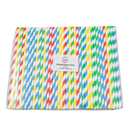 Chef Primo Multi-Colour and White Stripe Paper Straw - 3 Ply - D6mm x L200mm (250pcs/Bag, 10 Bags/Carton)