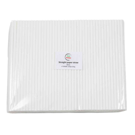 Chef Primo White Paper Straw - 3 Ply - D6mm x L200mm (250pcs/Bag, 10 Bags/Carton)