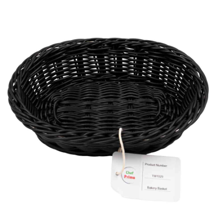 Oval Woven Bread Basket - L250mm x W190mm x H65mm (Black)