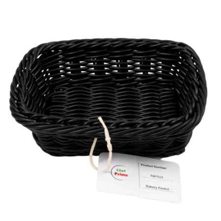Rectangular Woven Bread Basket - L190mm x W130mm x H60mm (Black)