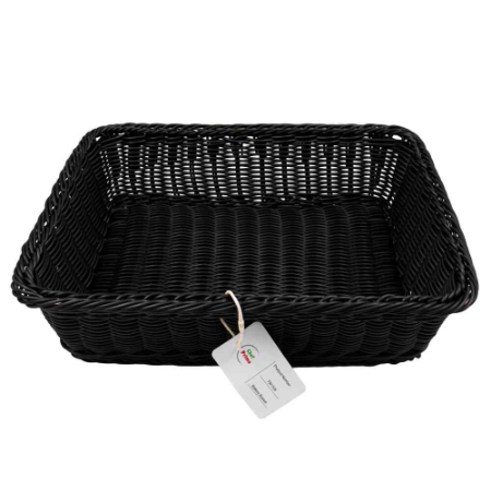 Rectangular Woven Bread Basket - L400mm x W300mm x H120mm (Black)