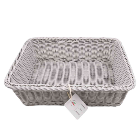 Rectangular Woven Bread Basket - L400mm x W300mm x H120mm (Light Grey)